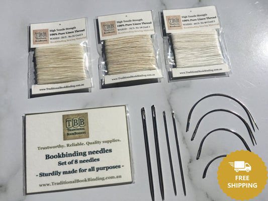 Bookbinding Sewing Set- 3 packs of 100% Natural Linen Threads Coated In Wax and 8 Sturdy Needles