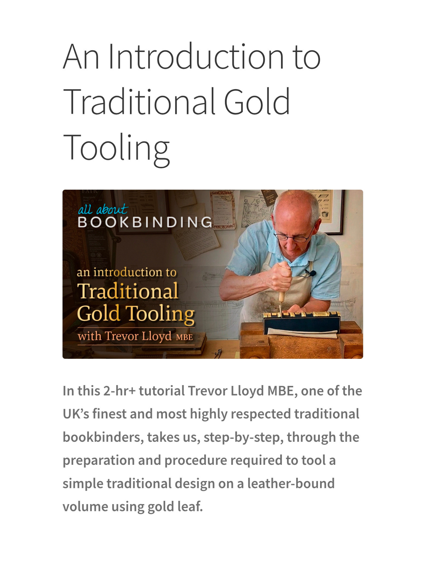 Bookbinding Tutorial CD – Introduction to Traditional Gold Tooling by Trevor Lloyd (Used)