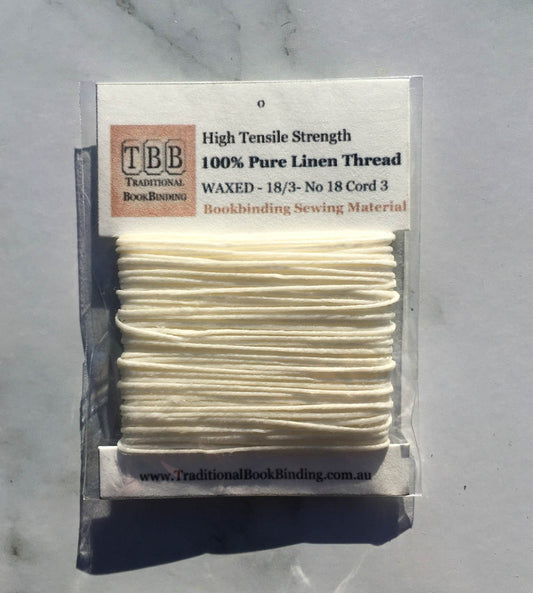 WHITE-100% Pure Linen Thread- Waxed- 18/3 No.18 Cord 3- Approx 0.55 mm thick