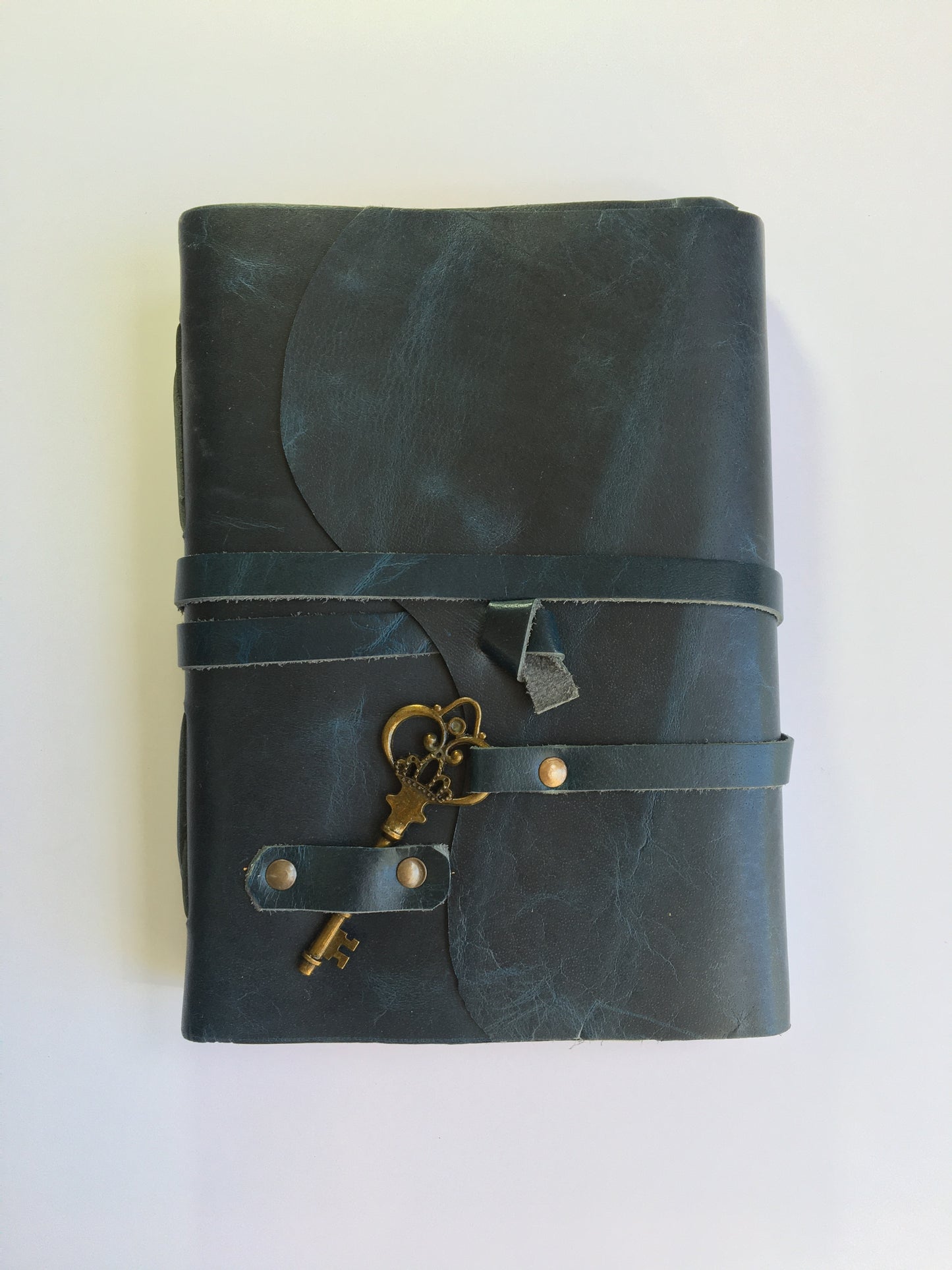 Wrinkle Patina Leather Journal- Handcrafted- Deep Ocean