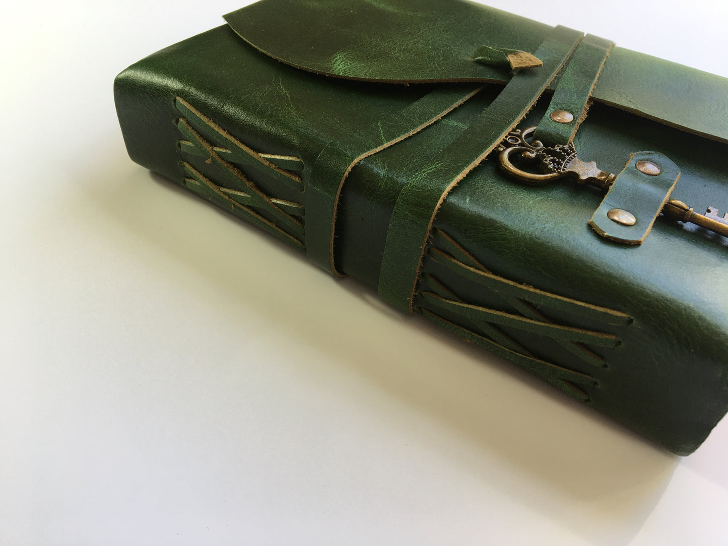 Wrinkle Patina Leather Journal- Handcrafted- Jade Green