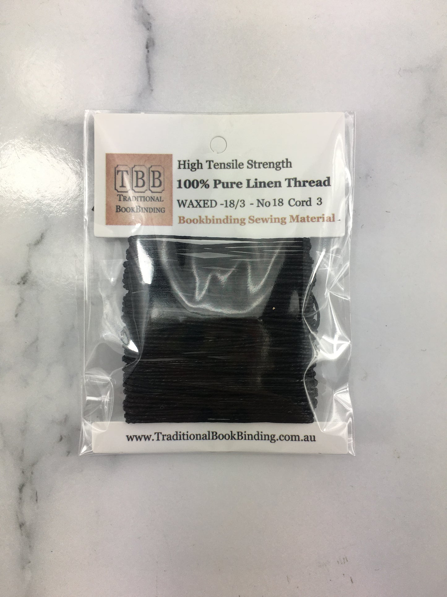 BLACK- 100% Linen Thread- 18/3 No.18 Cord 3- Approx 0.55mm thick- Waxed
