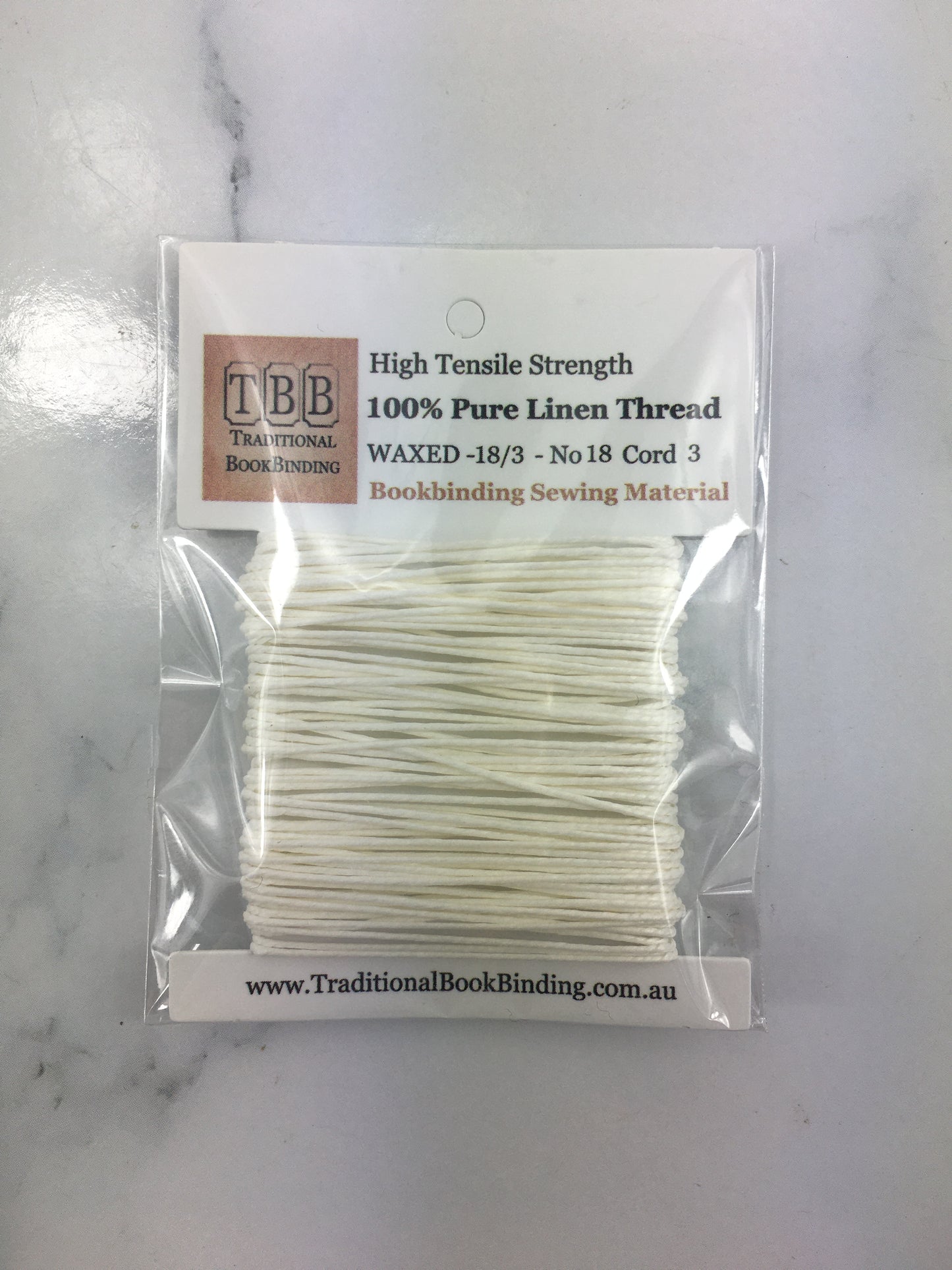 Natural WHITE-100% Linen Thread- 18/3 No.18 Cord 3- Approx 0.55mm thick- Waxed