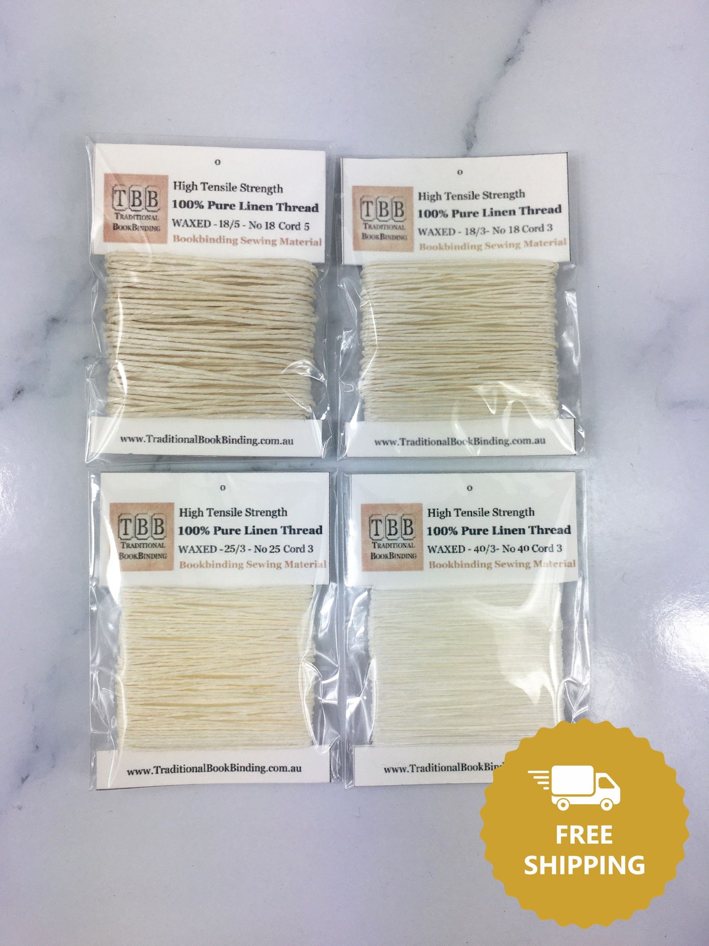 Bookbinding Sewing Value Pack- Natural linen thread- 4 packs a set in various thickness