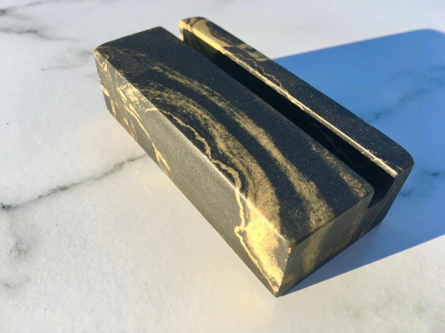 Sustainable marbled business card holder- Elegant design for desk or reception- Crystalline fleck appearance
