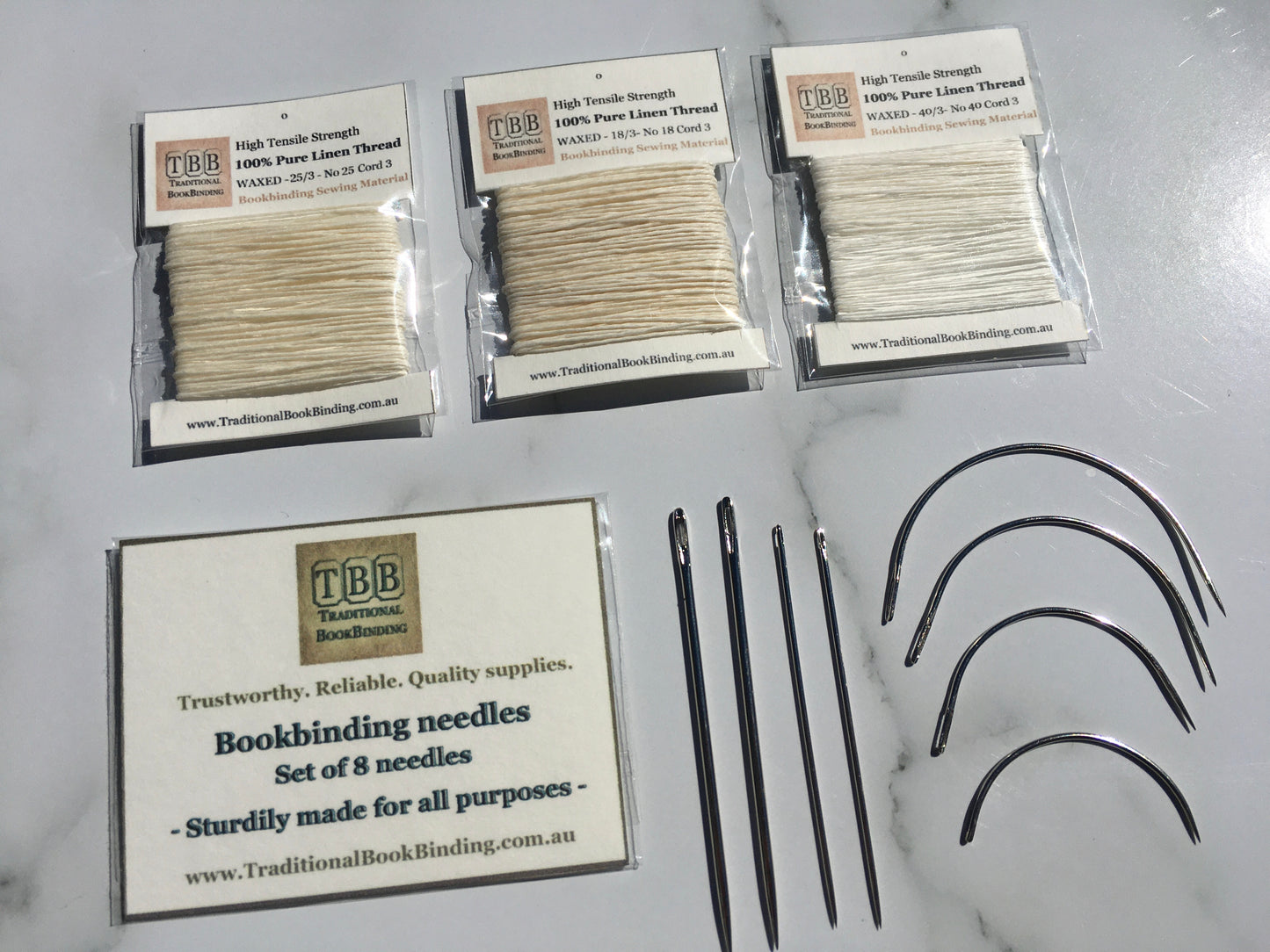 Bookbinding Sewing Set- 3 packs of 100% Natural Linen Threads Coated In Wax and 8 Sturdy Needles