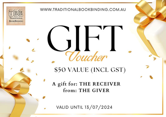 TRADITIONAL BOOKBINIDNG Gift voucher for bookbinding supplies & Restoration