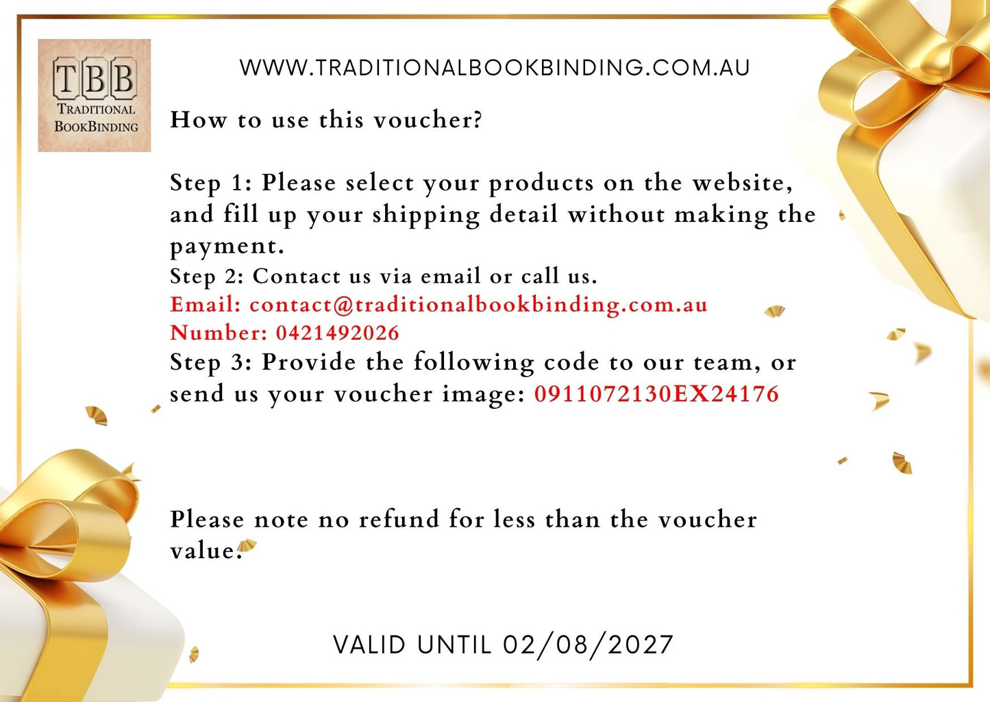 TRADITIONAL BOOKBINIDNG Gift voucher for bookbinding supplies