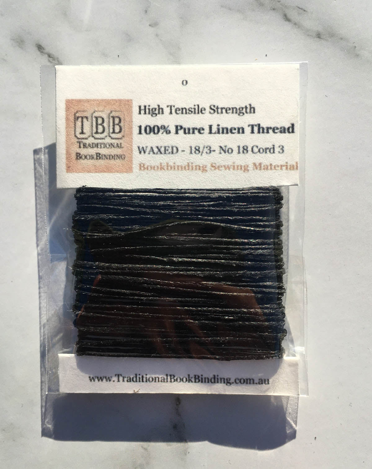BLACK- 100% Pure Linen Thread- Waxed- 18/3 No.18 Cord 3- Approx 0.55mm thick