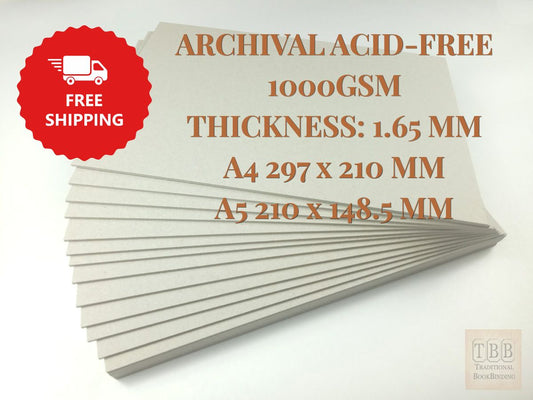 100% Archival Acid-Free Bookbinding Boards | Professional Binder's Boards | 1.65mm | 1000GSM | Free shipping Australia wide