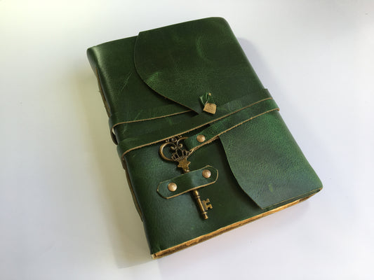 Wrinkle Patina Leather Journal- Handcrafted- Jade Green