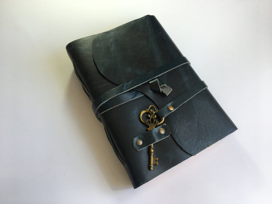 Wrinkle Patina Leather Journal- Handcrafted- Deep Ocean