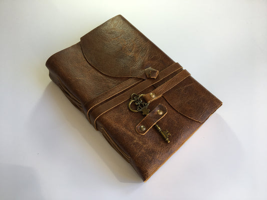 Wrinkle Patina Leather Journal- Handcrafted- Italian Aged Brown