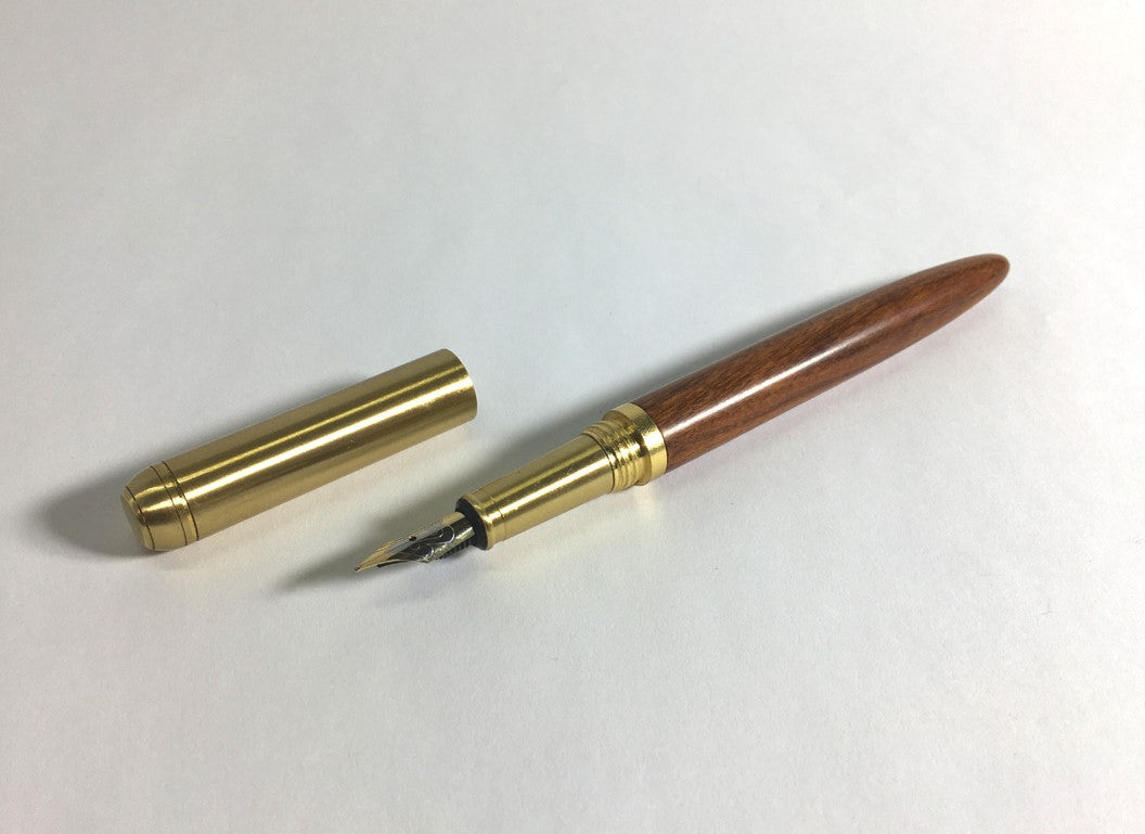 Natural wood and solid brass fountain pen