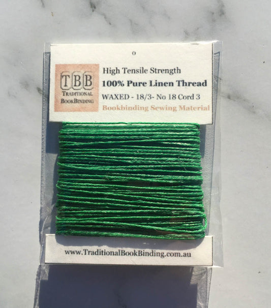 BOTTLE GREEN- 100% Pure Linen Thread- Waxed- 18/3 No.18 Cord 3- Approx 0.55mm thick