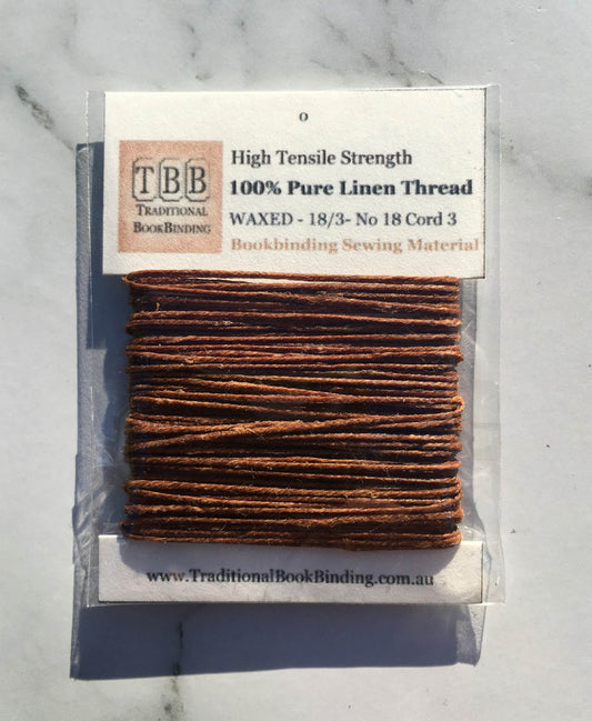 CAMEL BROWN- 100% Pure Linen Thread- Waxed- 18/3 No.18 Cord 3- Approx 0.55mm thick