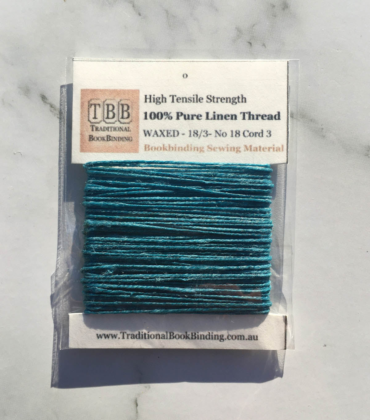 CERULEAN BLUE- 100% Pure Linen Thread- Waxed- 18/3 No.18 Cord 3- Approx 0.55mm thick
