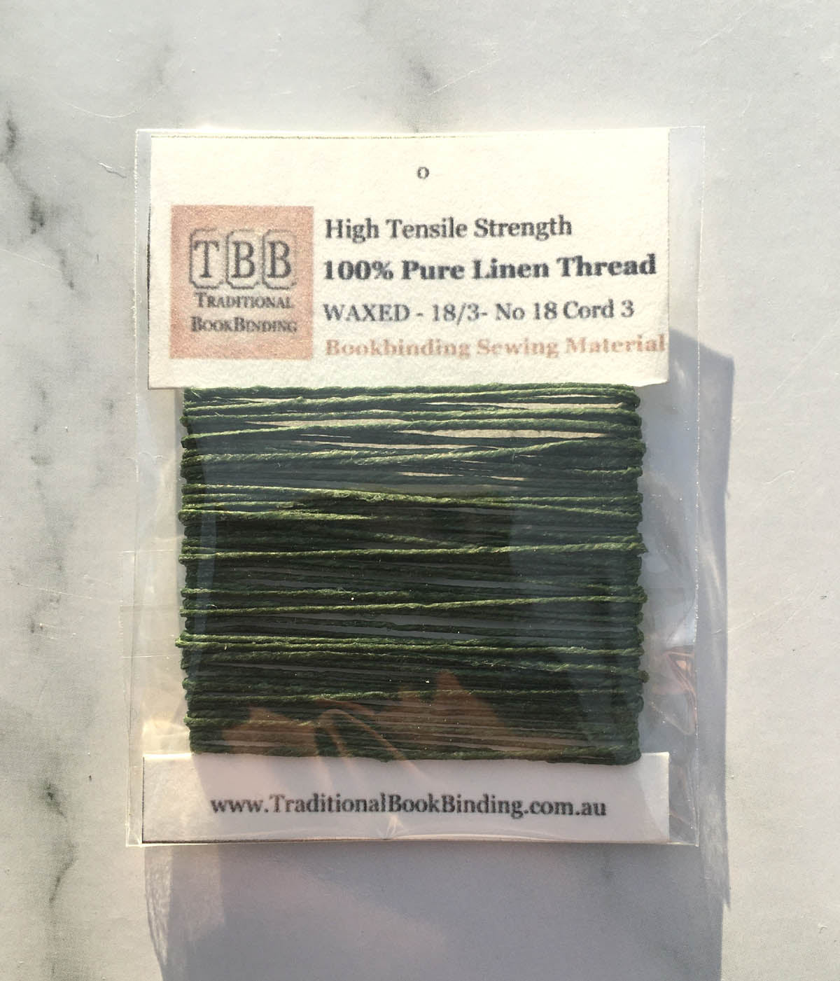 DARK GREEN- 100% Pure Linen Thread- Waxed- 18/3 No.18 Cord 3- Approx 0.55mm thick
