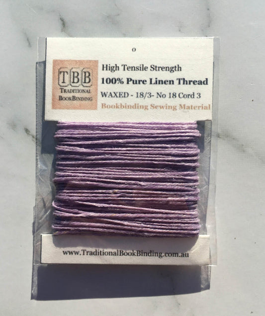 LAVENDER- 100% Pure Linen Thread- Waxed- 18/3 No.18 Cord 3- Approx 0.55mm thick