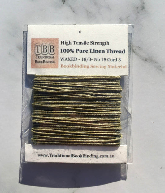 OLIVE GREEN- 100% Pure Linen Thread- Waxed- 18/3 No.18 Cord 3- Approx 0.55mm thick