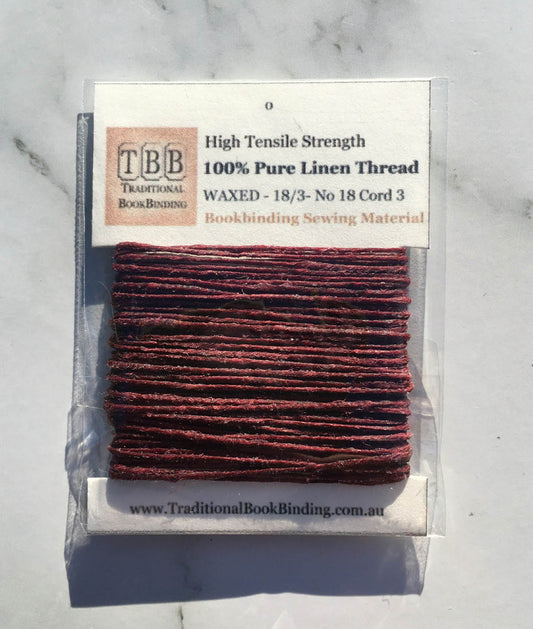 Maroon- 100% Pure Linen Thread- Waxed- 18/3 No.18 Cord 3- Approx 0.55mm thick