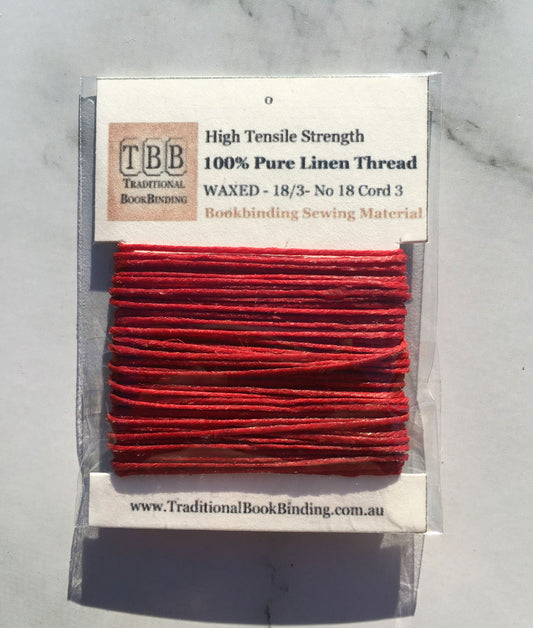 ROYAL RED- 100% Pure Linen Thread- Waxed- 18/3 No.18 Cord 3- Approx 0.55mm thick