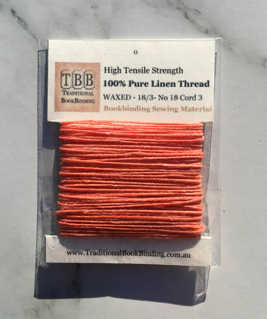 SALMON- 100% Pure Linen Thread- Waxed- 18/3 No.18 Cord 3- Approx 0.55mm thick