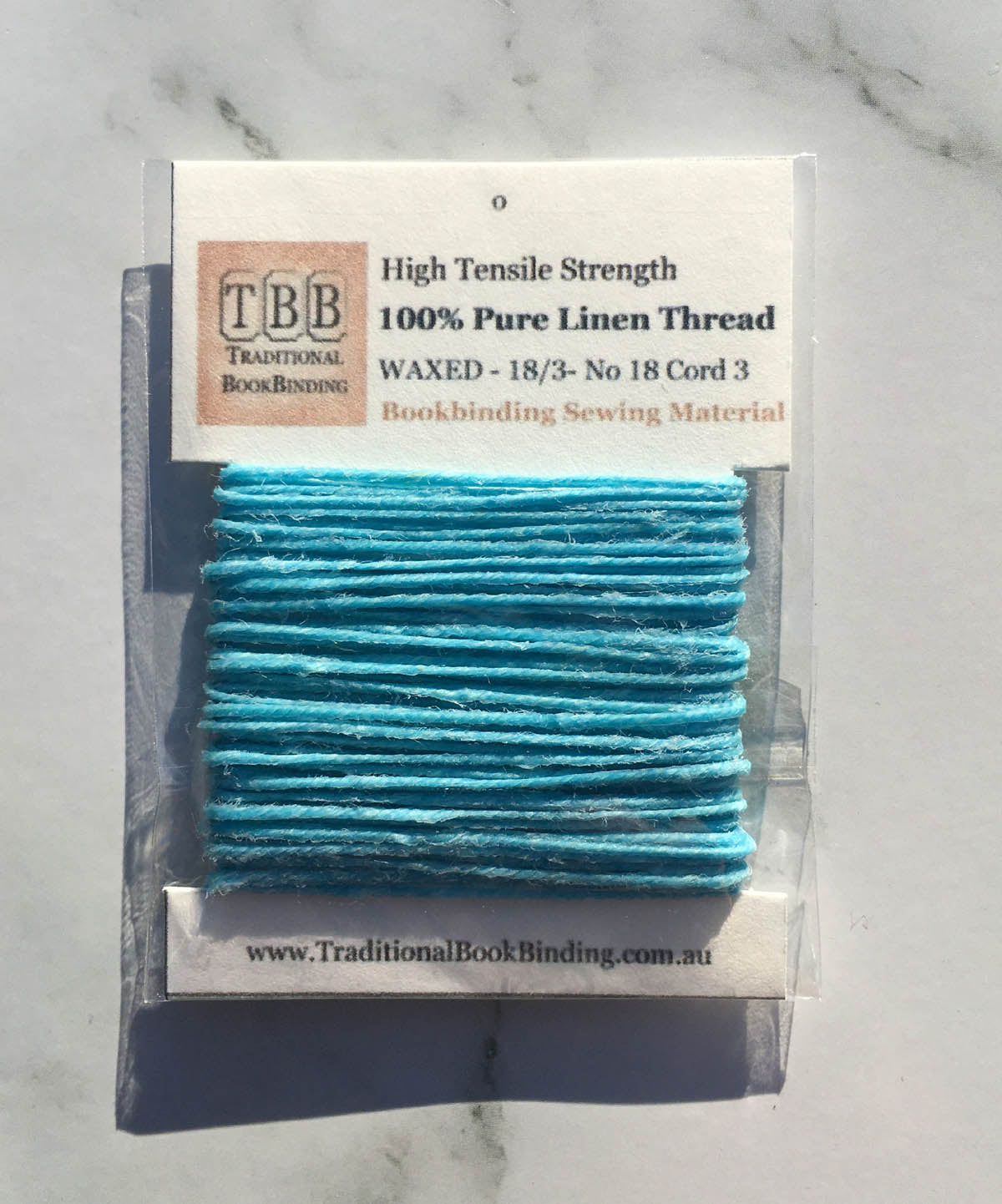 SKY BLUE- 100% Pure Linen Thread- Waxed- 18/3 No.18 Cord 3- Approx 0.55mm thick