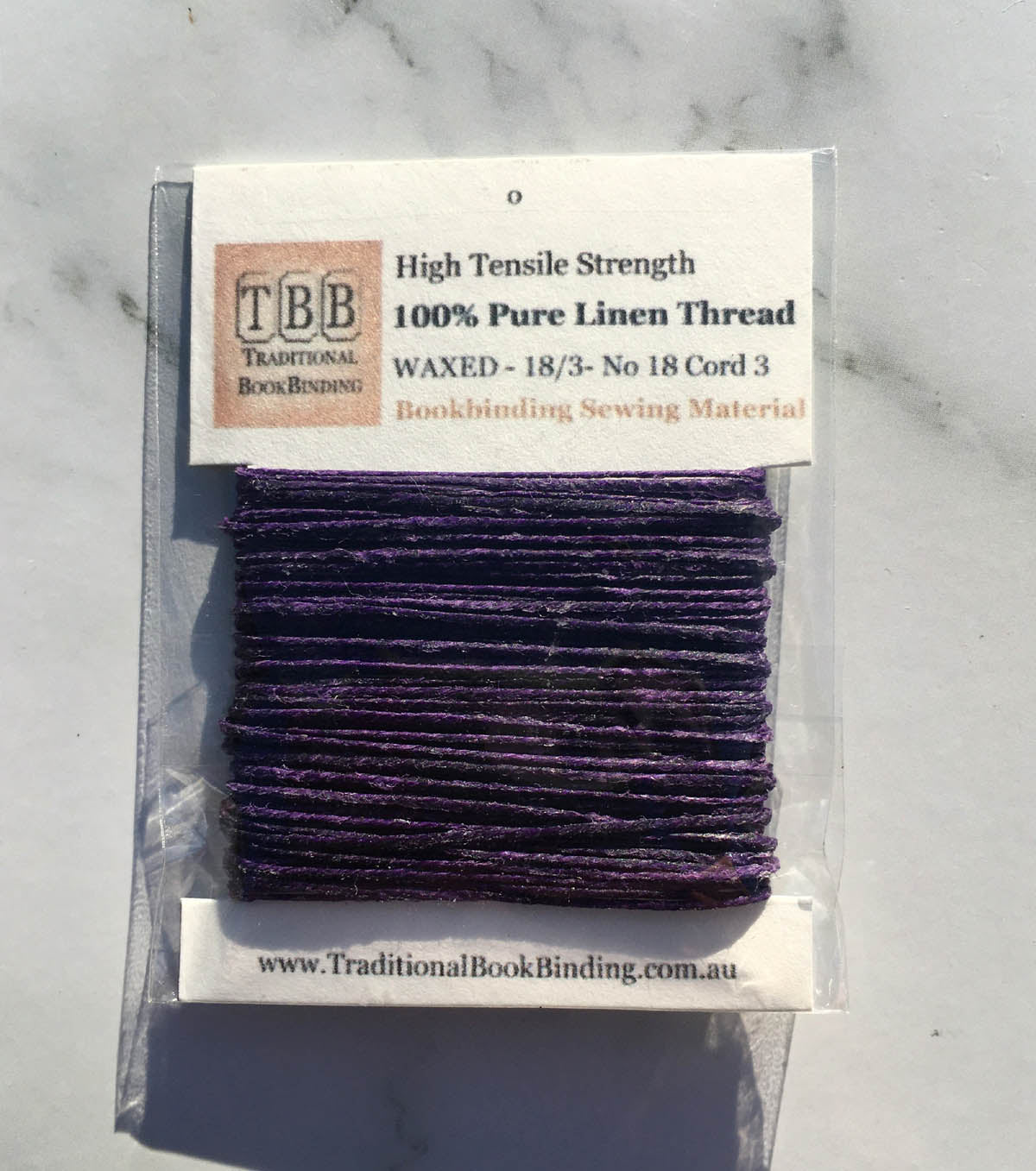 VIOLET- 100% Pure Linen Thread- Waxed- 18/3 No.18 Cord 3- Approx 0.55mm thick
