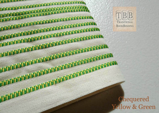 Quality bookbinding headband- Book endband- Chequered Green & Yellow