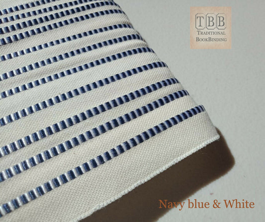 Quality bookbinding headband- Book endband- Navy blue & White